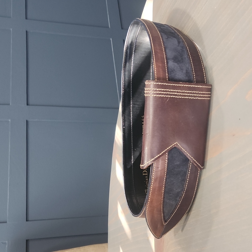Christian Doir Blue Suede Wide Belt Trimmed in Brown Leather  Sz M/L - Picture 8 of 16